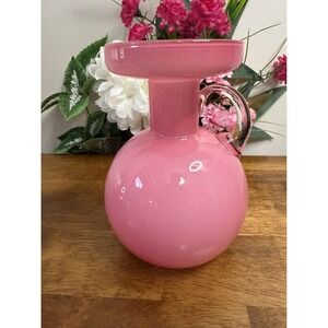 Vintage Radio Brand Japan Pink Cased Glass Vase Hand Blown Art Glass with Handle